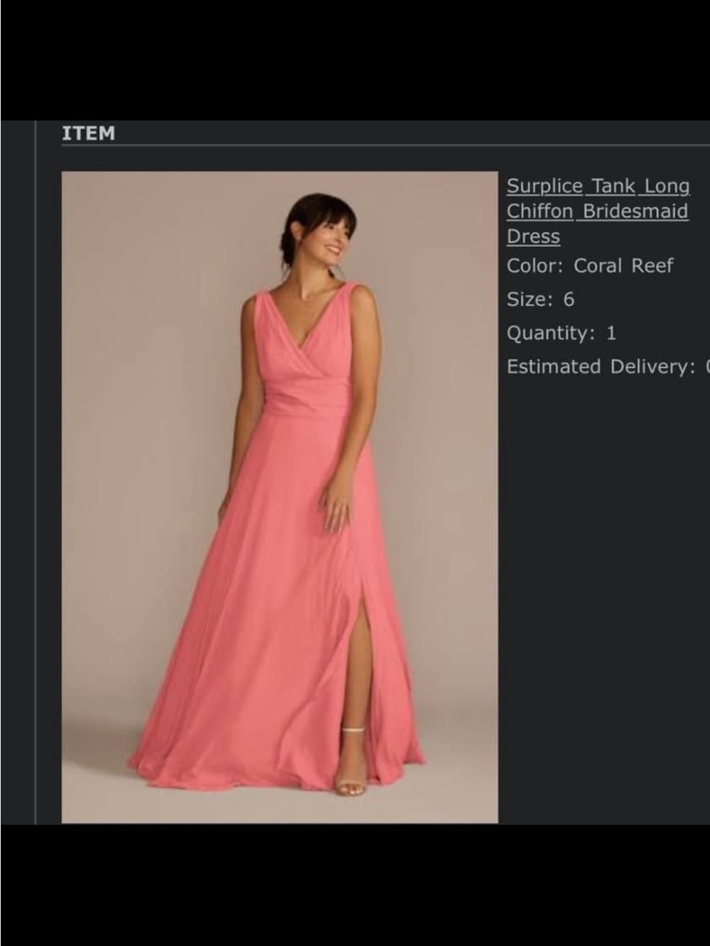 David's Bridal Coral Reef Surplice Chiffon Maxi Dress